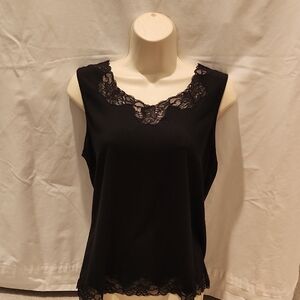 Talbots Black Lace Trim Sleeveless Top
